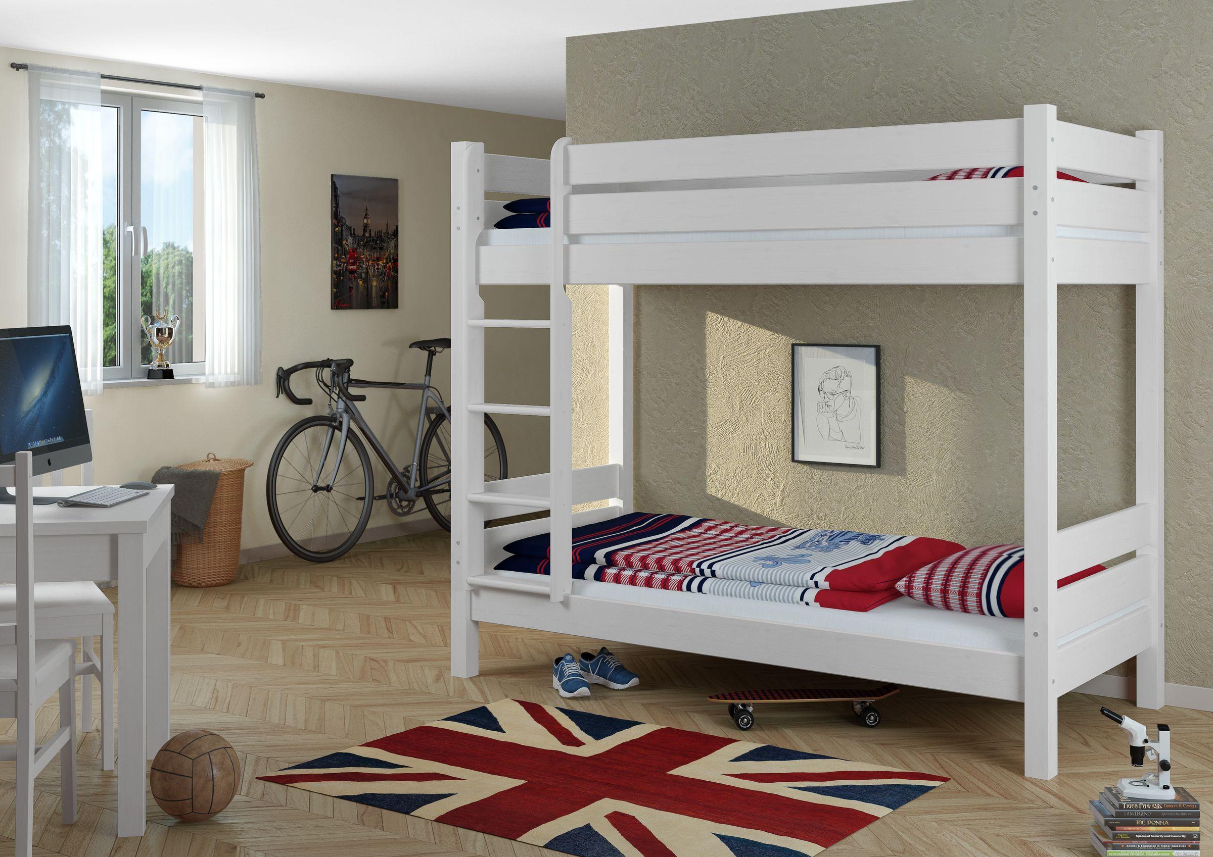 Etagenbett mit variablem Zubehör extra stabil 80x200 Stockbett waschweiß Nische 100, V-60.16-08Wohne Zubehör
