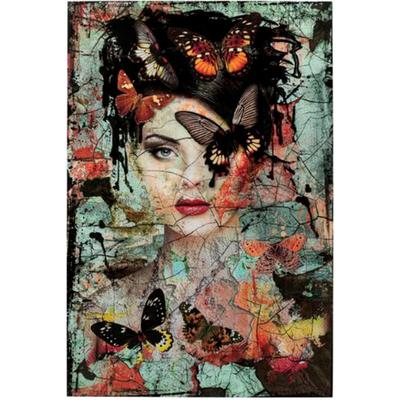 Glasbild KARE DESIGN "Lady Butterfly 75x55cm", bunt (farbe bild(er): mehrfarbig), B:55cm H:75cm T:0,4cm, Glas, Polypropylen, Bilder