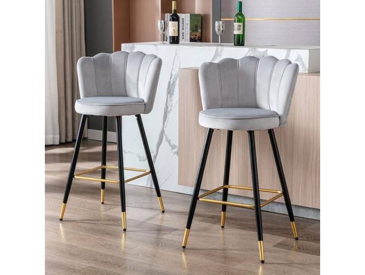 Wahson Tabouret Lot de 2 Tabouret de Bar en Velours Chaise de Bar avec Pieds en métal Tabouret Haut pour îlot de Cuisine Gris