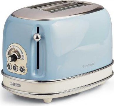 Ariete 155/05 Tostapane 2 Fette Potenza 810 Watt 6 Livelli Di Cottura Funzione Scongelamento E Cassetto Fondo Raccoglibriciole Colore Celeste - 15505 Toaster Vintage