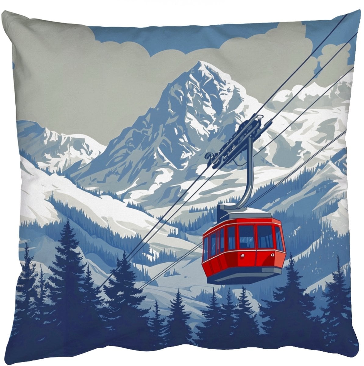 PillowMonkey Sierkussen Kabelbaan Berglandschap Sneeuw 60x60 cm