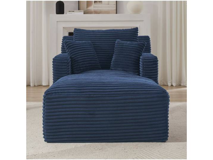 Modenuit méridienne 1 place en velours côtelé bleu fauteuil relax sans montage