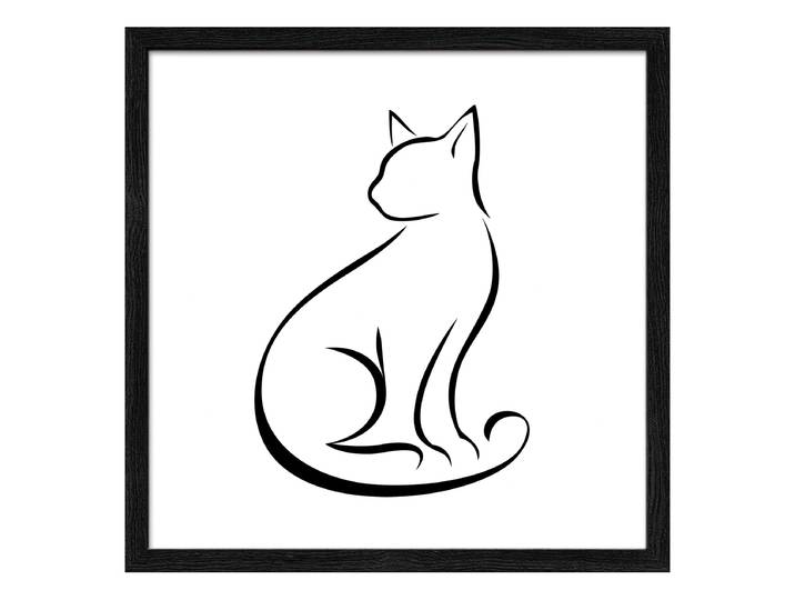 Holzbild Line Art Cat Floatglas, MDF Schwarz/Weiß 33 x 33 x 1cm