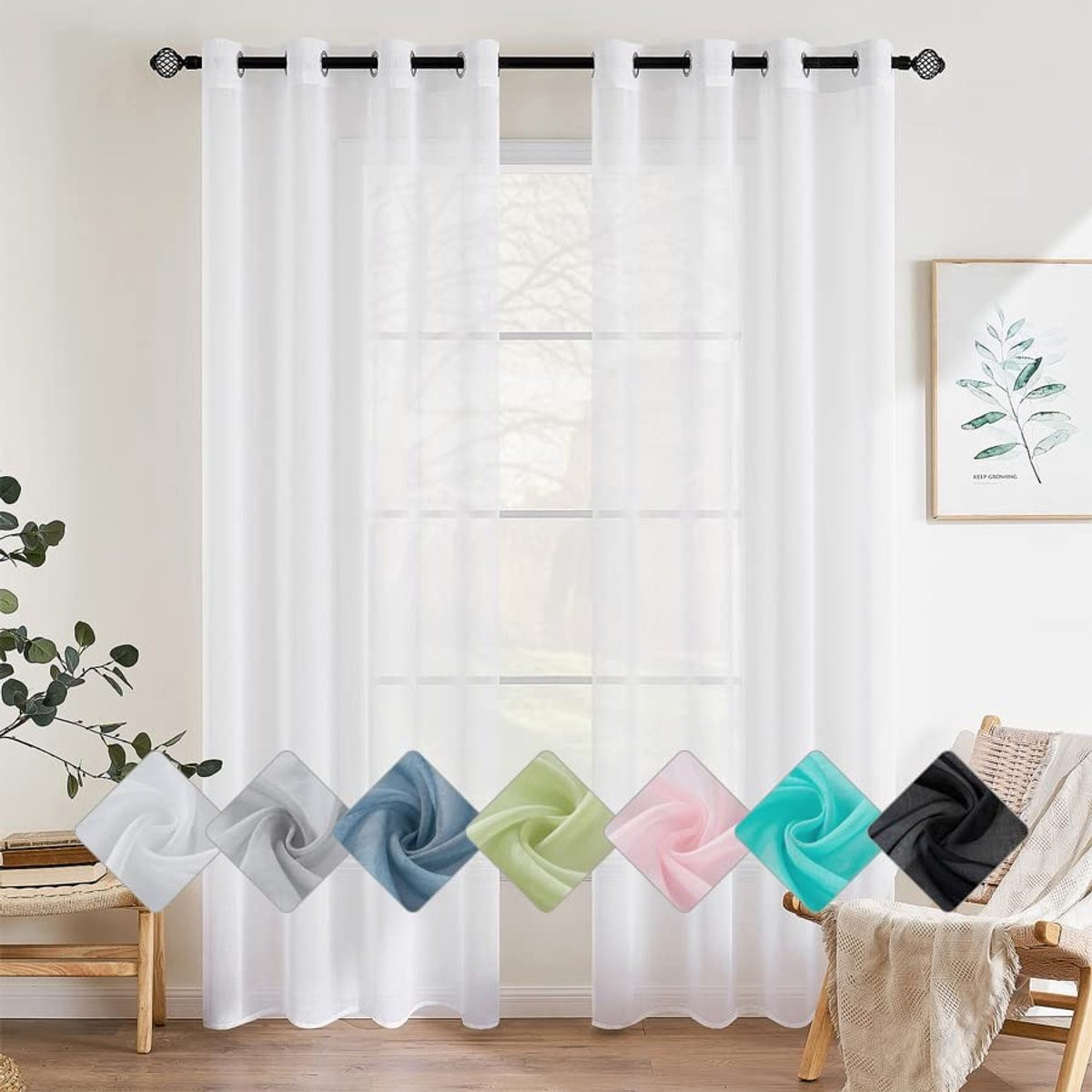 Omgoods Voile Translucente Gordijnen - Wit - 2 Panelen - Breedte: 140 cm, Hoogte: 200 cm