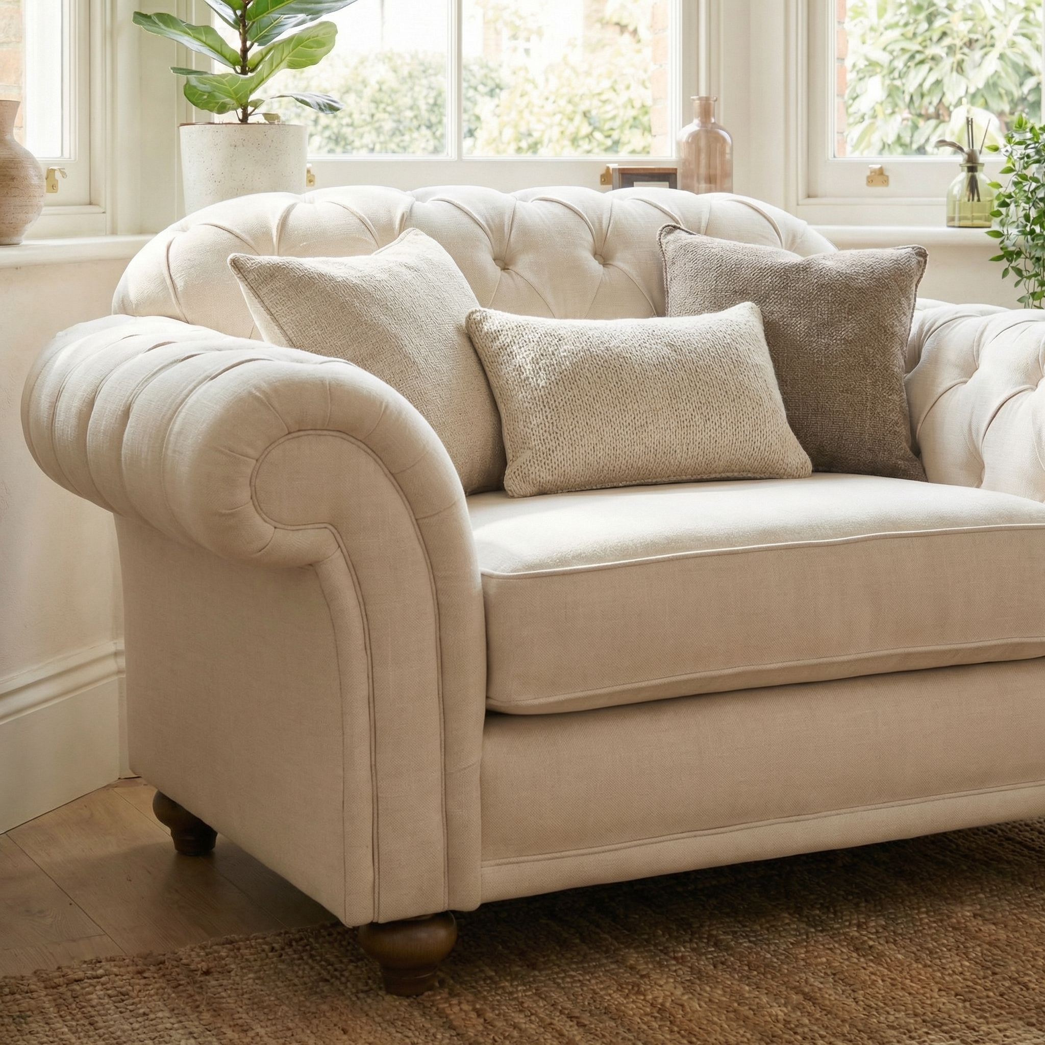 Sofa Style Chesterfield Loveseat in Ivory