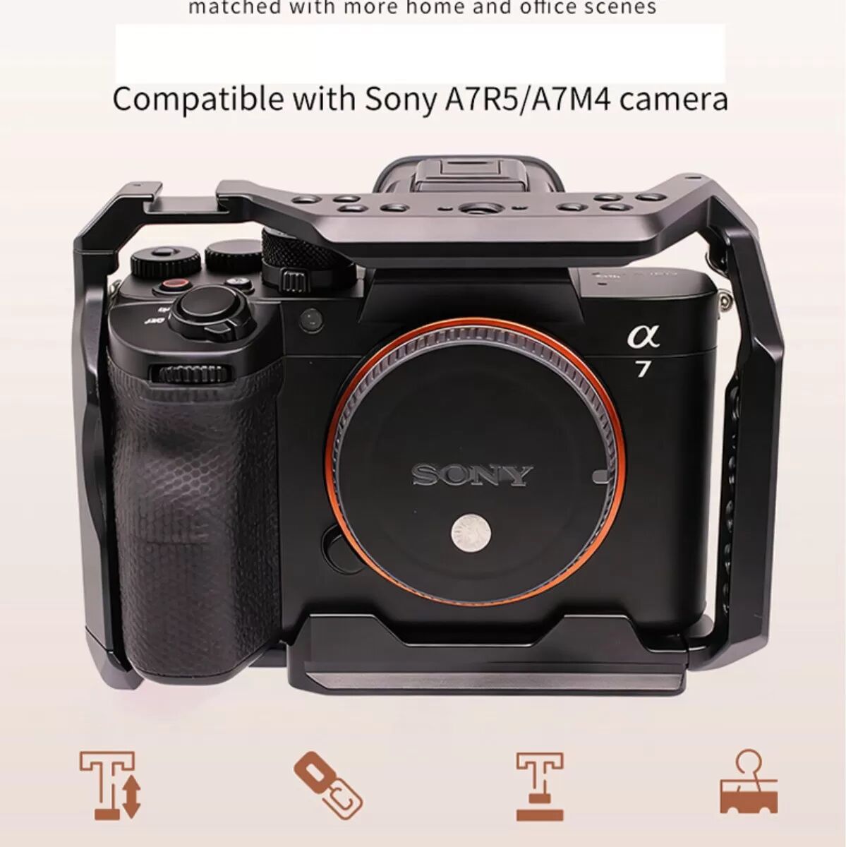 INF Cage pour appareil photo A7M5 compatible avec Sony A7M5/A7R5/A7M4 - Cage de protection en alliage d'aluminium noire avec