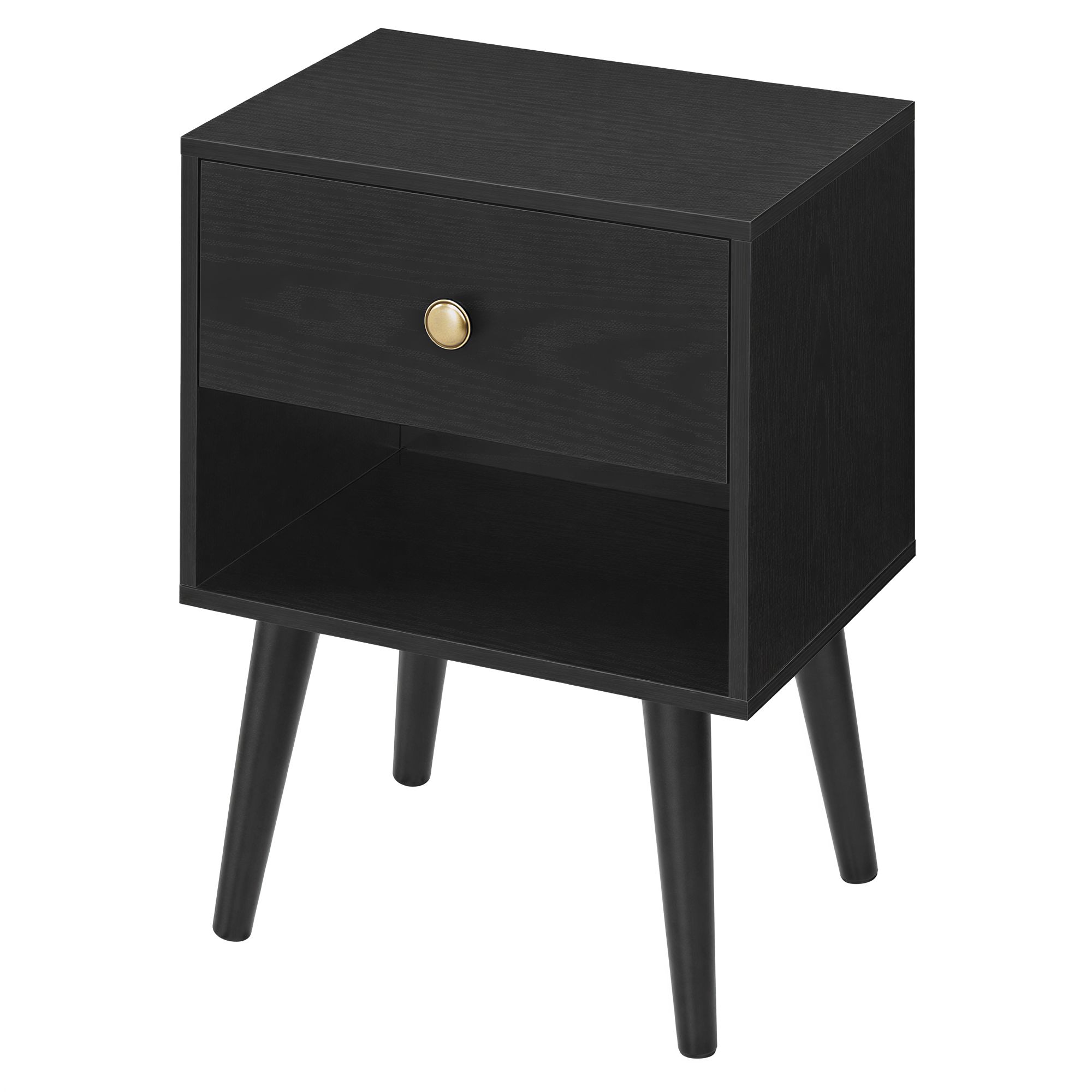 VASAGLE Nachttisch, Beistelltisch mit Schublade und offener Ablage, Holzbeine LETB35655B56