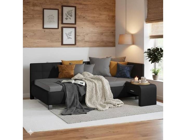 Polsterliege Nuca Kunstleder mit Bettkasten Seitenteil rechts 76x214x105cm Schwarz klassischer Stil