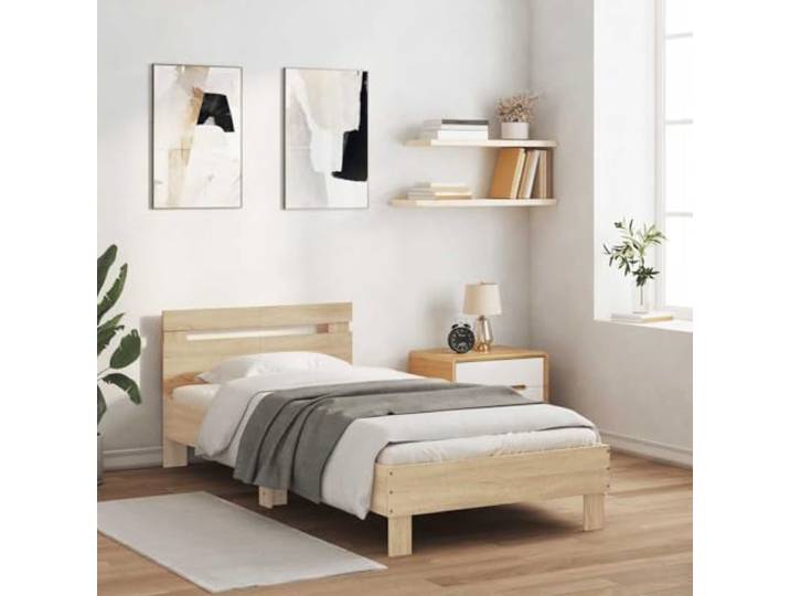Stabiler Holzwerkstoff mit Kopfteil Schlafzimmer Bettgestell 100x200 cm Bettgestell ohne Matratze mit Kopfteil Sonoma-Eiche 100x200 cm Stabil Schlafzimmer Bettrahmen Lattenrost