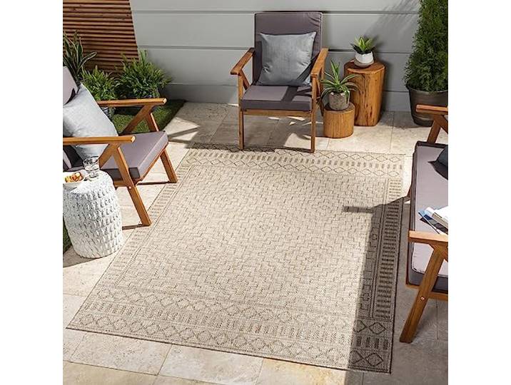 Surya Outdoor Teppich wetterfest, Salema - In und Outdoor Teppich für Balkon, Terrasse, Garten, Küche - Outdoor Teppich Boho Style, Teppich für draußen - Teppich Beige,200x275cm
