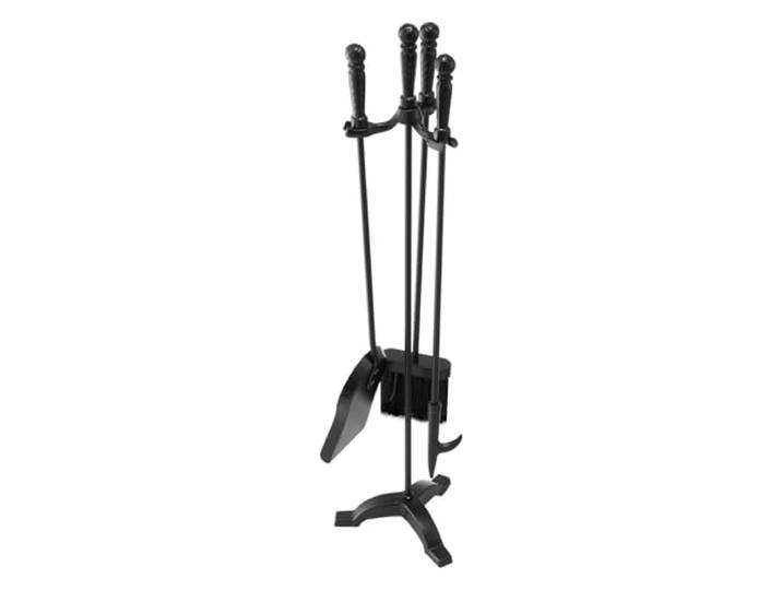 VEVOR Ensemble d'outils de cheminée\, 4 pièces\, ensemble serviteur de cheminée avec support à trois branches\, pelle à cendres\, brosse\, tisonnier\, accessoires en fer forgé pour intérieur/extérieur\, noir