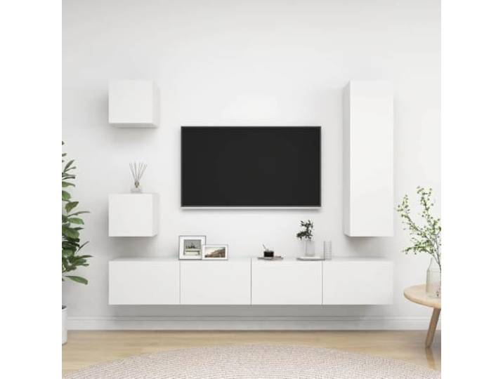 HEFZGDB 5-TLG. TV-Schrank-Set Weiß Holzwerkstoff mit Wandmontage und viel Stauraum für Organisation