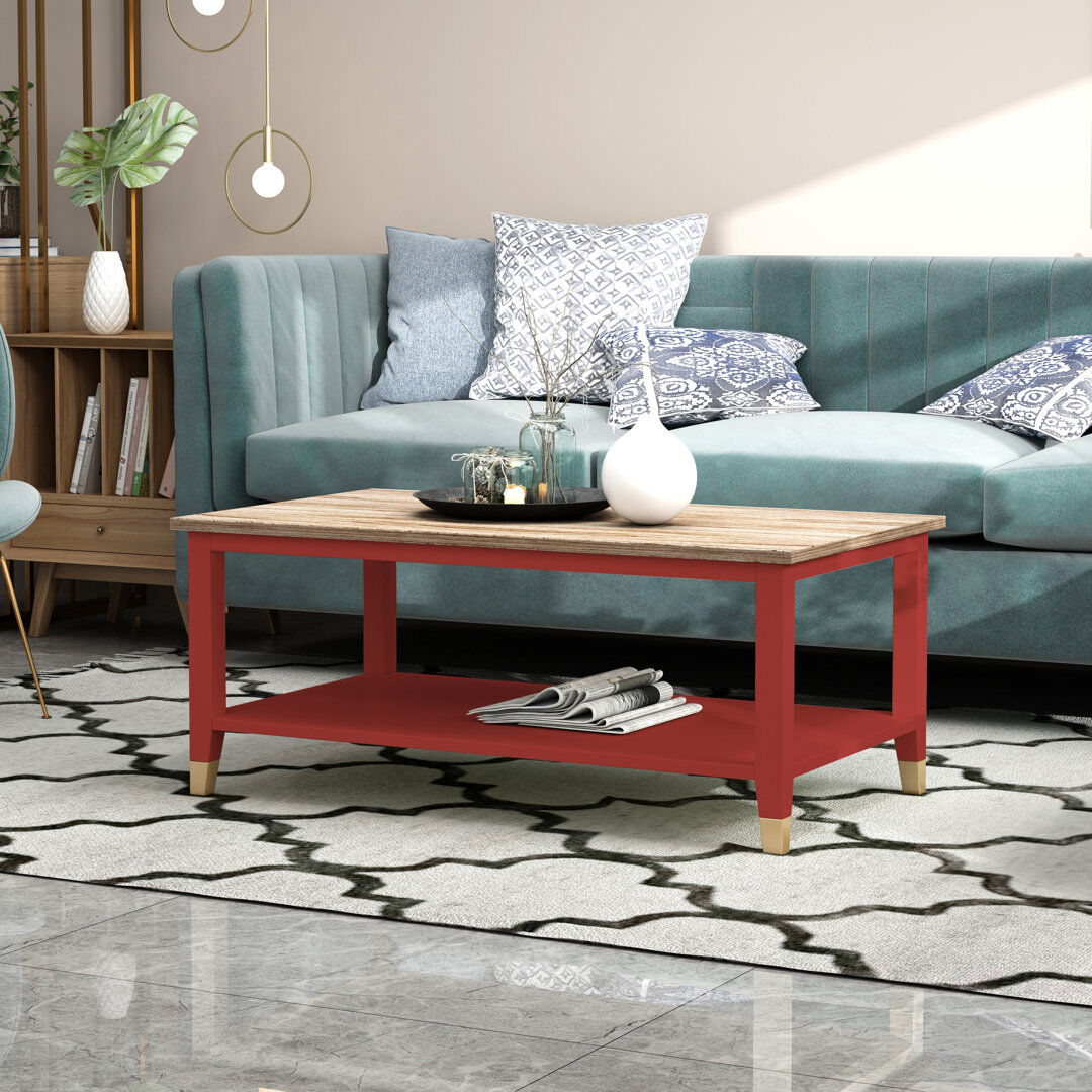 Latitude Run Athina Frame Coffee Table with Storage Red/Natural