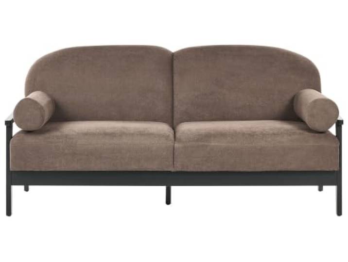 Beliani 3-Sitzer Sofa Braun Stoff Gepolstert mit 2 Nackenrollen Schmalen Armlehnen Holzgestell Freistehend Klasssisches Polstersofa Stoffsofa