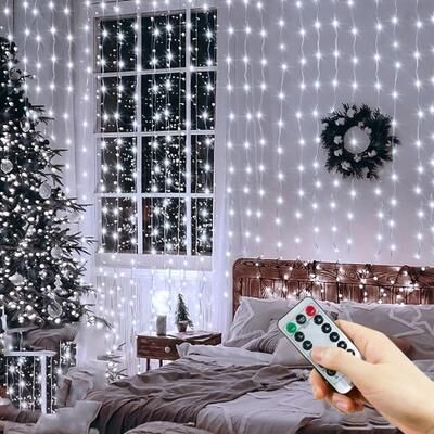 Uplift Picks USB Wedding Garland Curtain Lights With Remote And 8 Modes white 6x3m 600 Leds