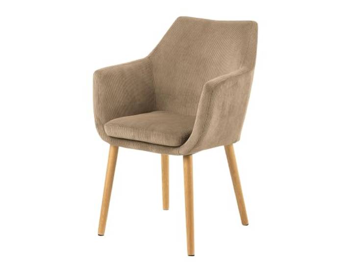 home24 Armlehnenstuhl Blau 58 x 58 x 84 cm Cordbezug, Eiche Massivholz geölt, abnehmbarer waschbarer Sitzbezug, Filzgleiter, modernes Design, für Küche & Bar