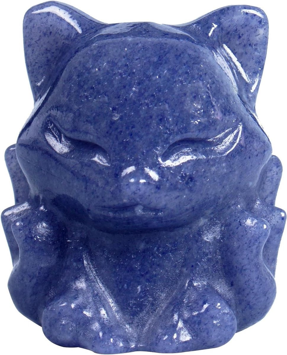 Blue Aventurine Negenstaartige Vos Decoratie, Healing Crystal Vos Standbeeld, Geluksbrenger Ornament voor Huis en Kantoor, Hoogte: 5 cm
