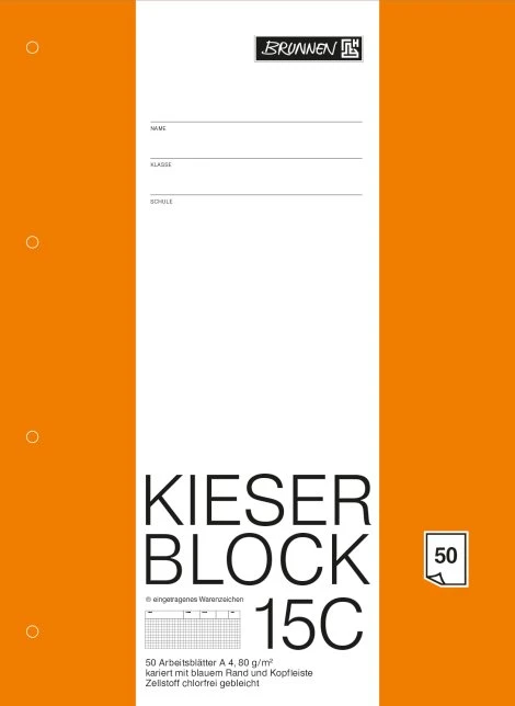 BRUNNEN Arbeitsblock Kieserblock gelocht DIN A4 kariert Lineatur 15C