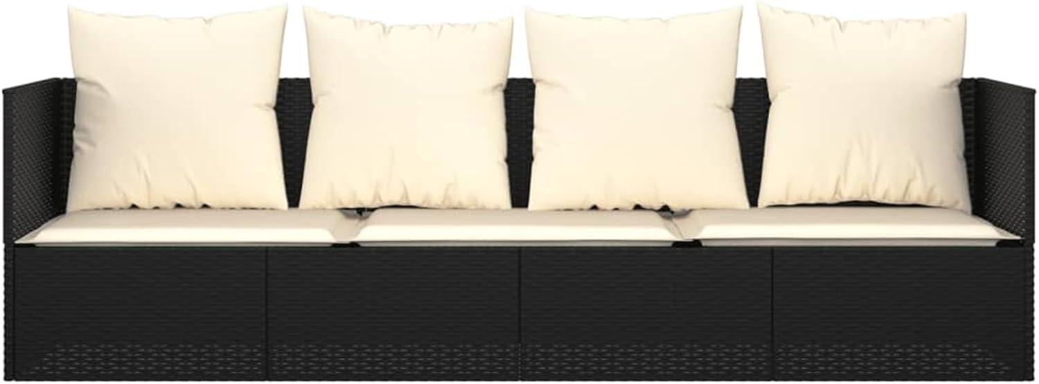 Schwarzes Outdoor-Loungebett mit Kissen aus PE-Rattan, 203x58x56 cm, für Garten und Terrasse