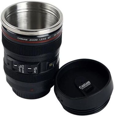 Fusion Finds White And Black Camera Lens Mug Stainless Steel EF24 105mm: Unique Coffee Cup Gift Color: Black 01 No Box