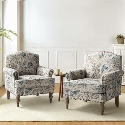 HULALA HOME Yahweh Farmhouse Nailhead Armchair with Round Arms (Set of 2)