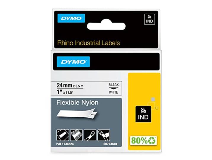 Dymo Rhino Etiquettes Industrielles Nylon Flexible 24mm x 3\,5m - Noir sur Blanc