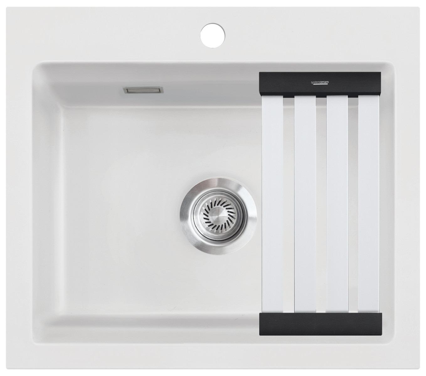 KeraDomo Spüle KARA 57 in POLAR mit Handbetätigung / ab Schrankbreite 60 cm / Einbauspüle
