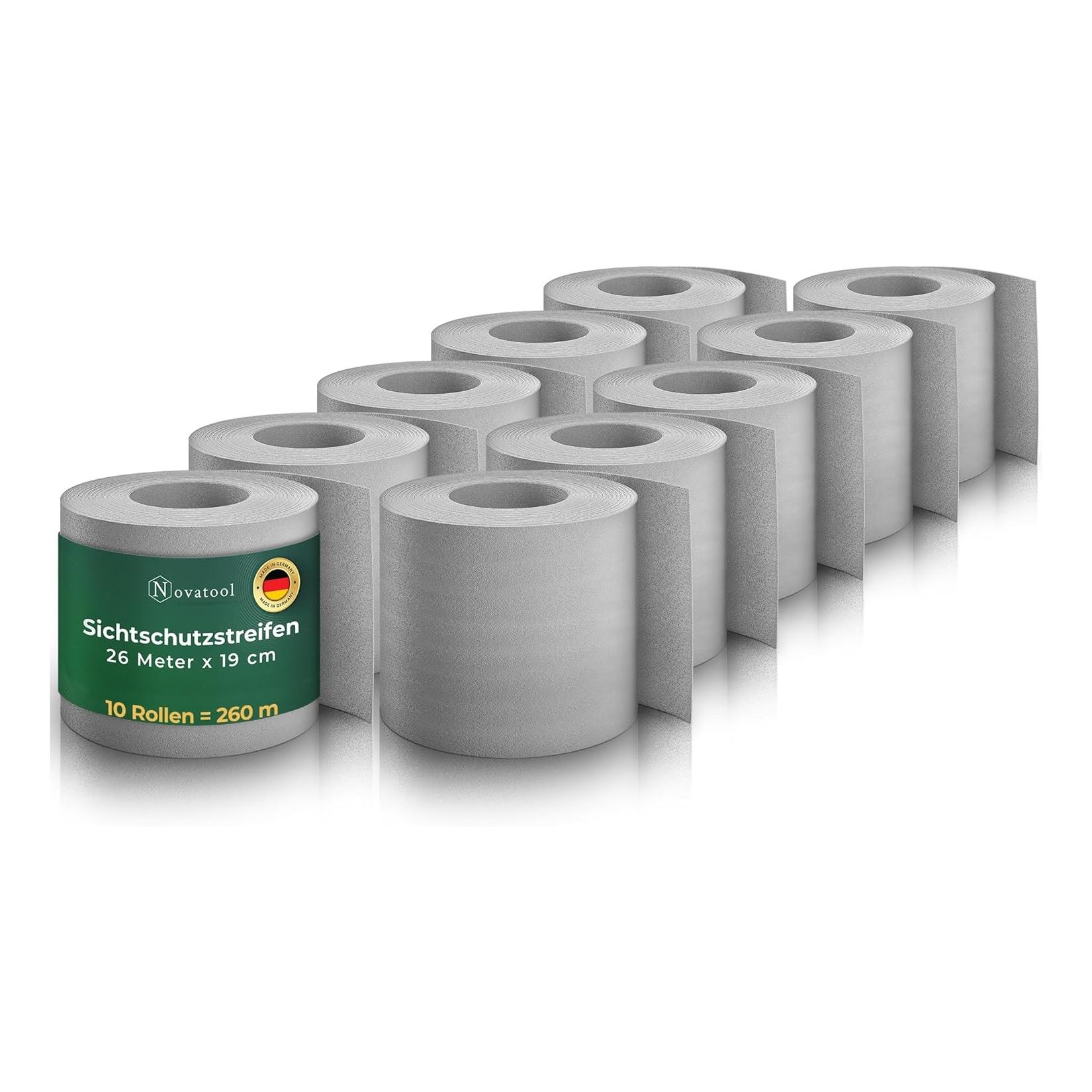 Novatool PREMIUM PP 260m Zaunsichtschutzrollen Fenster Grau für Doppelstabmattenzaun für 100 Reihen Sichtschutzstreifen Zaun Gittermattenzaun Sichtschutzstreifen langlebig & witterungsbeständig