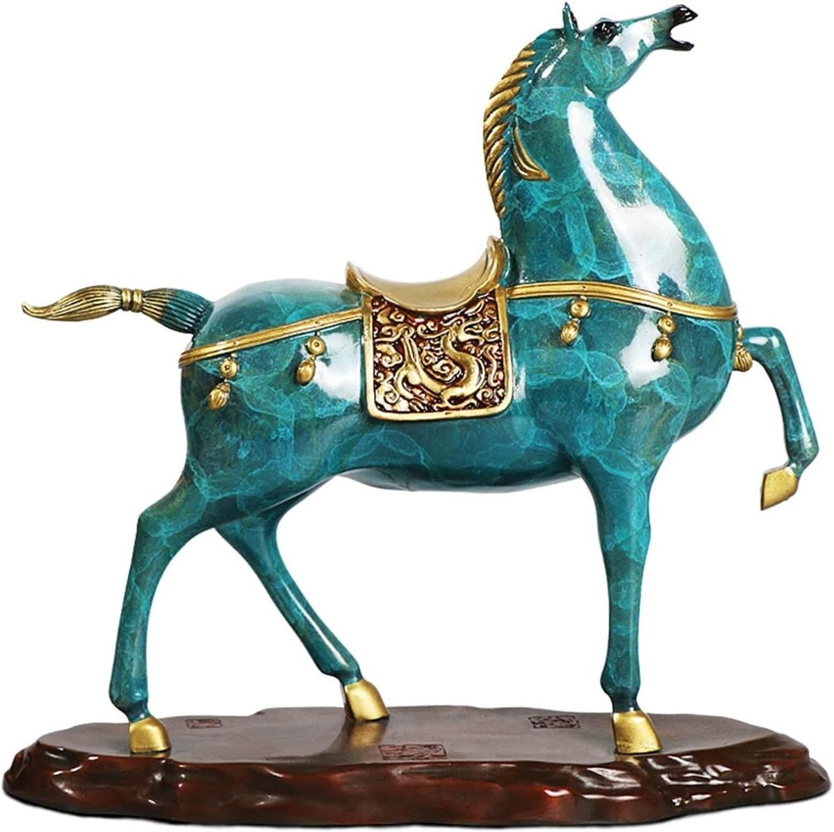 Handgegoten Bronzen Paard Beeld - Koperen Ornament voor Woonkamer Decoratie - Hoogte: 27 cm