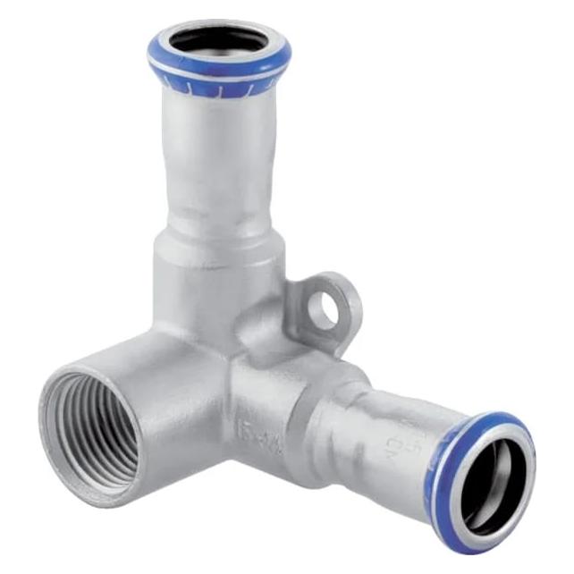 Geberit Mapress Edelstahl Eckanschlusswinkel 90°: d=22mm, Rp=1/2", d1=22mm, L1=4.3cm (Winkelverbindung) (33505)