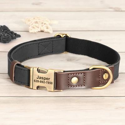 Uplift Picks Custom Engraved PU Leather Dog Collar Adjustable ID Buckle black large