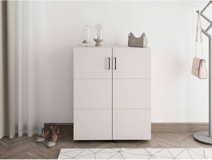 Schuhschrank HOME AFFAIRE Islay, Drehtüren auf Rollen, B/T/H: 91,6/32,4/113,2 cm , weiss (kaschmir), B:91,6cm H:113,2cm T:32,4cm, Holzwerkstoff, Schränke, Schuhschrank, Schuhkommode mit Platz für ca. 24 Paar Schuhebis Gr. 40