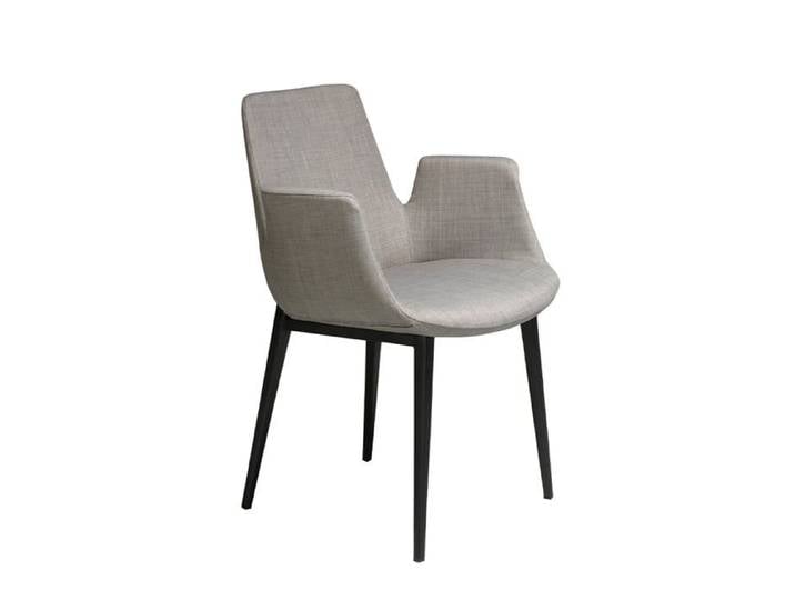 Chaise rembourrée - ANGEL CERDA - Tissu et pieds acier noir - Gris - L 59 x P 58 x H 82 cm