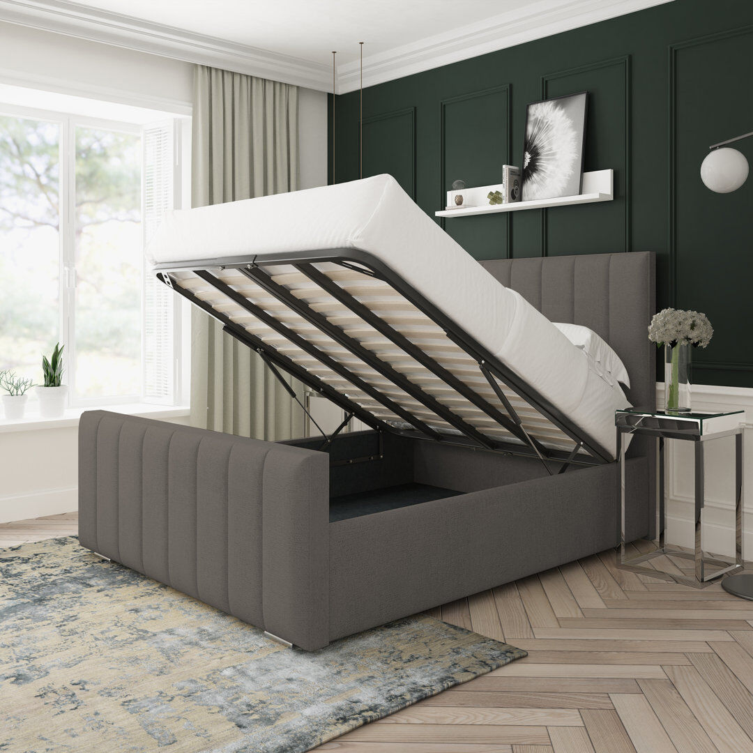 17 Stories Oakley Wool Upholstered Ottoman Bed Frame Pewter Double (4'6)