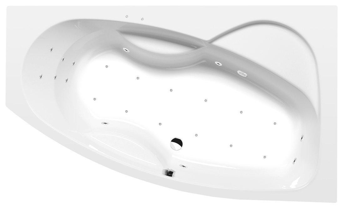 Polysan MAMBA R Whirlpool-Badewanne, 170x100x44cm, Attraction Hydro-Air, Chrom