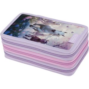 Herlitz Federmäppchen TriCase, Whisper Mane, Schüleretui, 3-fach, 31-teilig, aus Stoff, lila