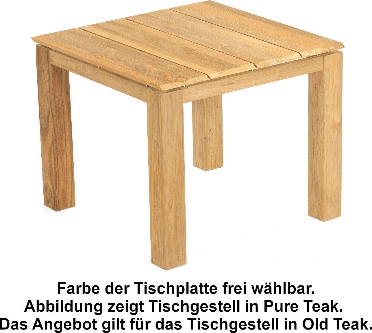 Sonnenpartner Gartentisch Base 90x90 cm Teakholz Old Teak Tischsystem mit wählbarer Tischplatte HPL Teak