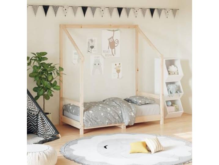 KGCRYUWED Kinderbett 70x140 cm Kiefer Holz Hausbett Rahmen Massiv Rustikale Optik, Atmungsaktives Lattenrost, Für Kleinkinder geeignet