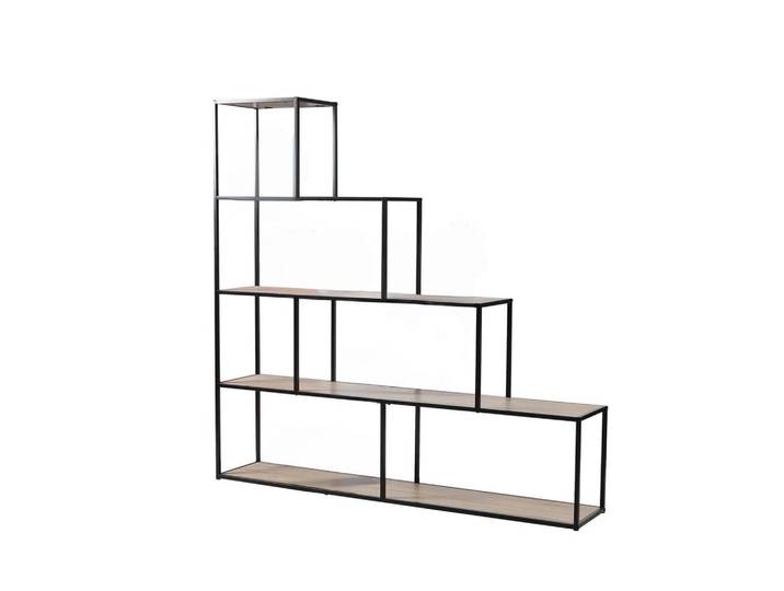 Calicosy Bücherregal im Treppen-Design - L160 x H157 cm - Colorado, Schwarz, 30x157x160 cm, Wohnzimmer, Regale, Bücherregale