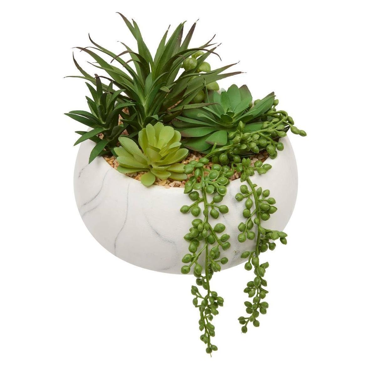 Atmosphera Sztuczne sukulenty w ceramicznej doniczce z marmurowym wzorem, wys. 18 cm (18 cm) (61835589)