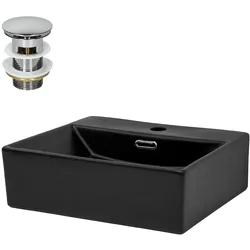 LuxeBath ML-Design Aufsatzwaschbecken Keramik Schwarz 415×360×130 mm, eckig, mit Überlauf & Abflussloch, inkl. Ablaufgarnitur – Design Waschbecken