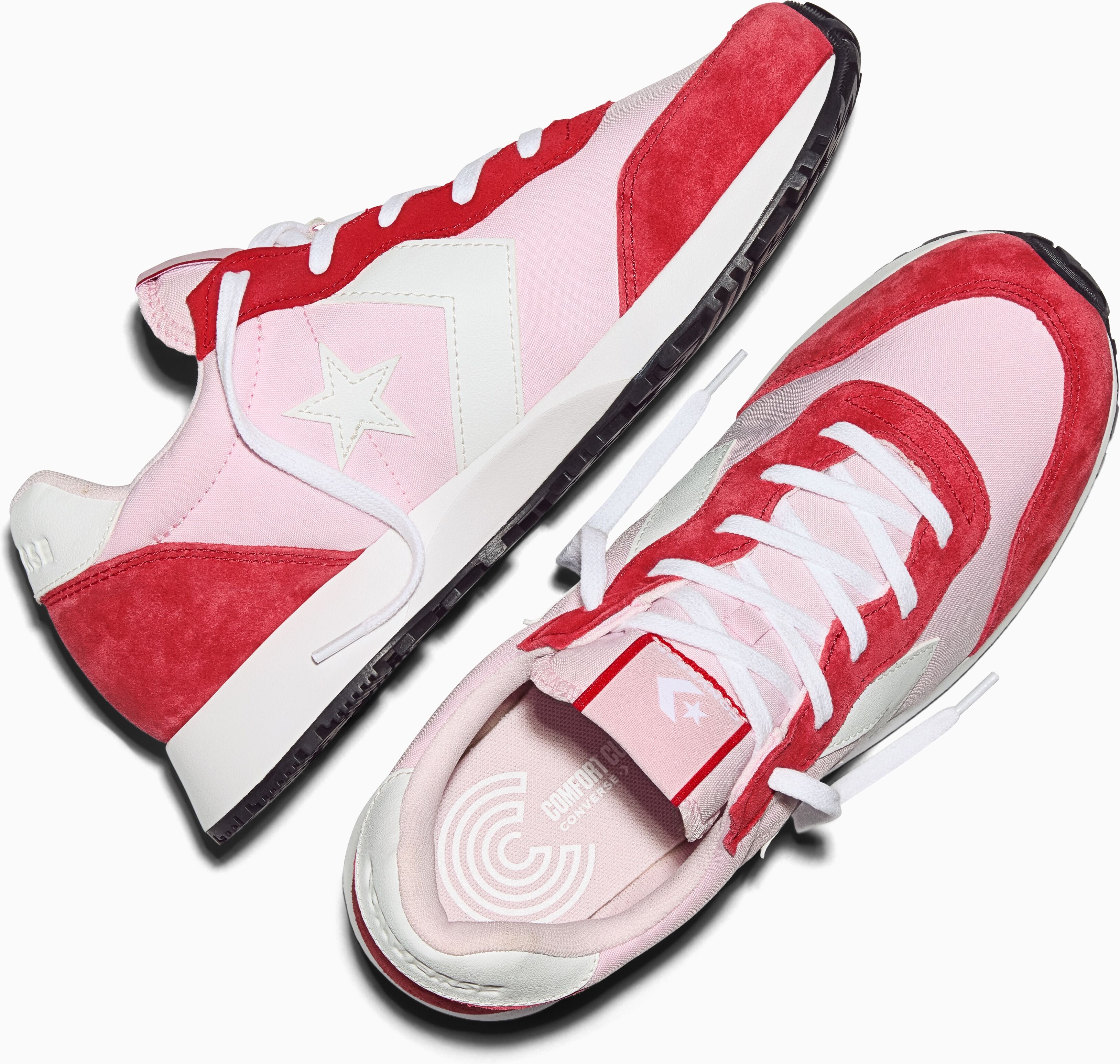 Sneaker CONVERSE "OMEGA TRAINER SUEDE", Damen, Gr. 41, rot (new found bloom, rot, weiß), Leder, Textil, Schuhe Sneaker new found bloom, rot, weiß 41