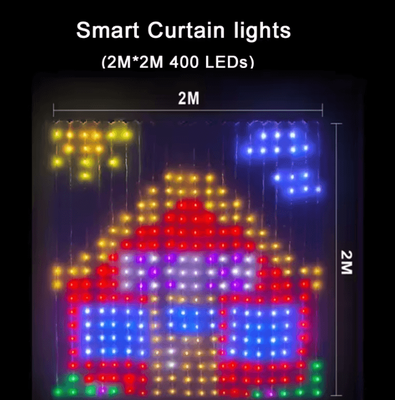 Inspire Curations Smart RGB LED Curtain Lights Smart LED Curtain Lights With App Control, Music Sync & DIY Patterns For Home & Party Dec 2x2m 400leds