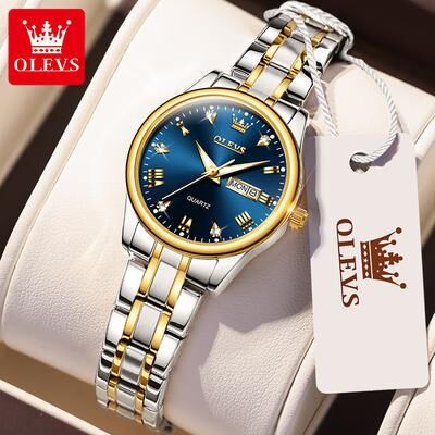Inspire Daily Merch Classic Business Top Woman Watch Waterproof Ladies Wristwatch Original Quartz Watch Diamond Scale Calendar gold Blue