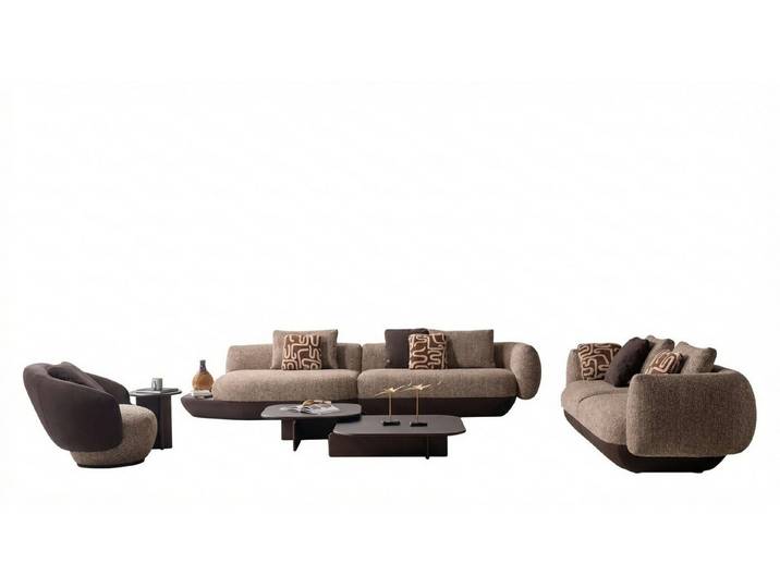 Xlmoebel Polstergarnitur Designer Braune Couchgarnitur Relaxsofa 4-Sitzer mit Tischen, (Polstergarnitur, 5-tlg., 4-Sitzer Garnitur mit Tischen), Made in Europa