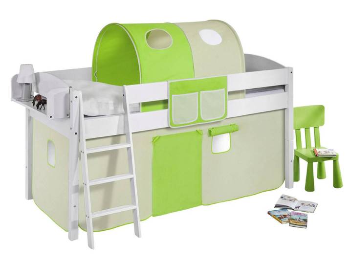 Lit mezzanine ludique IDA Vert Beige 90 x 200cm Blanc/Vert