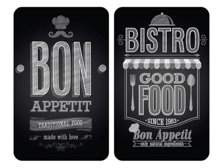 WENKO Protection plaque de cuisson\, «Bon Appetit» Plaque de protection induction\, gazinière\, vitrocéramique Verre trempé Lot de 2 30 x 52 cm Noir