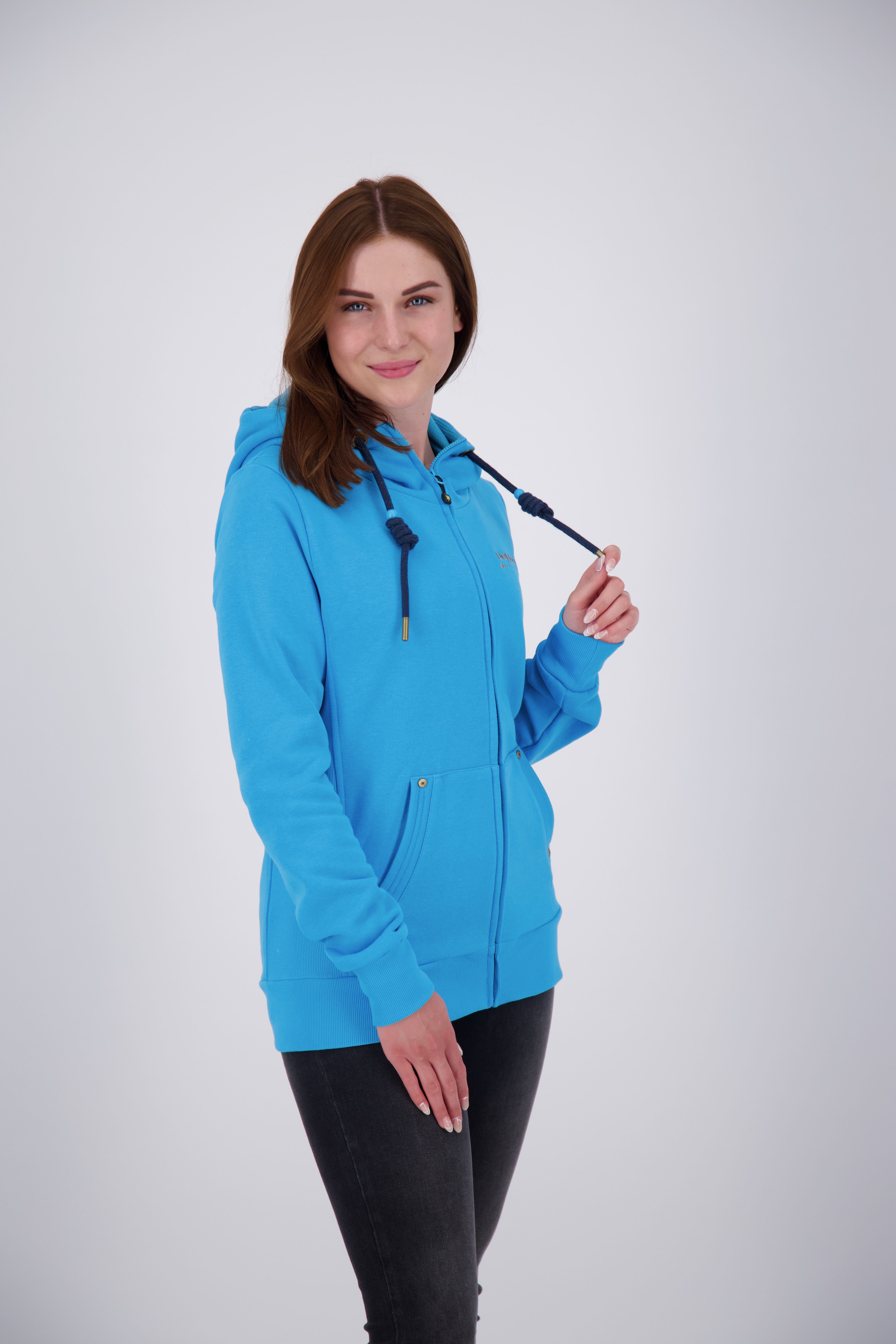 Kapuzensweatshirt DEPROC ACTIVE "LAC DANA WOMEN", Damen, Gr. 36 (S), blau, Jersey, 60% Baumwolle, 40% Polyester, bequem hüftbedeckend, angesetztes Bündchen mit Kordelzug, Sweatshirts Kapuzensweatshirt, in lässigem Oversized-Schnitt blau 36 (S)