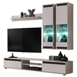 WOHNWAND Kaschmir, schwarz 4-teilig 175 cm, Schrankwand mit LED-Beleuchtung