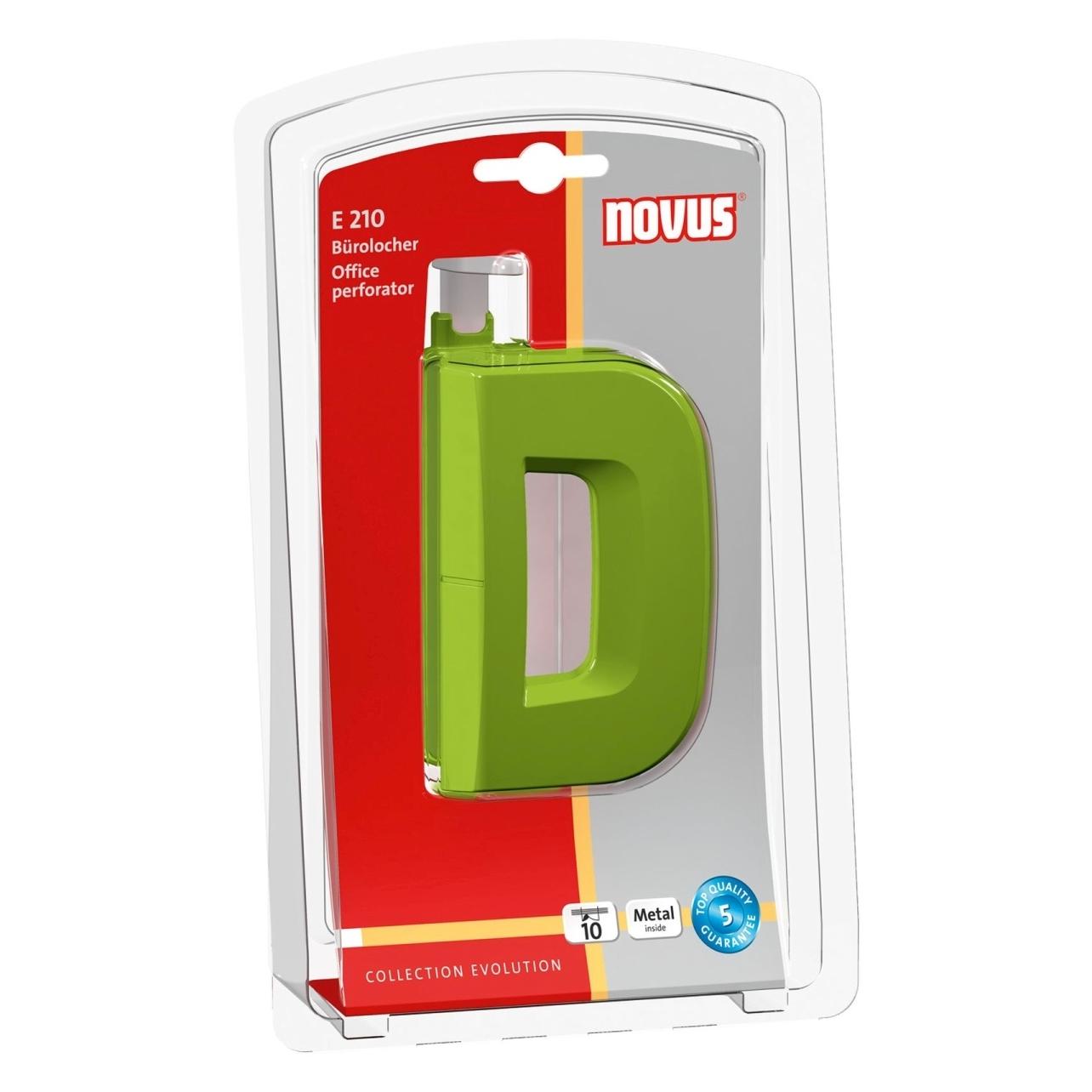 Novus Locher E210 Kunststoff/Metall 1.0mm/10 Blatt (Blister) green (025-0602)